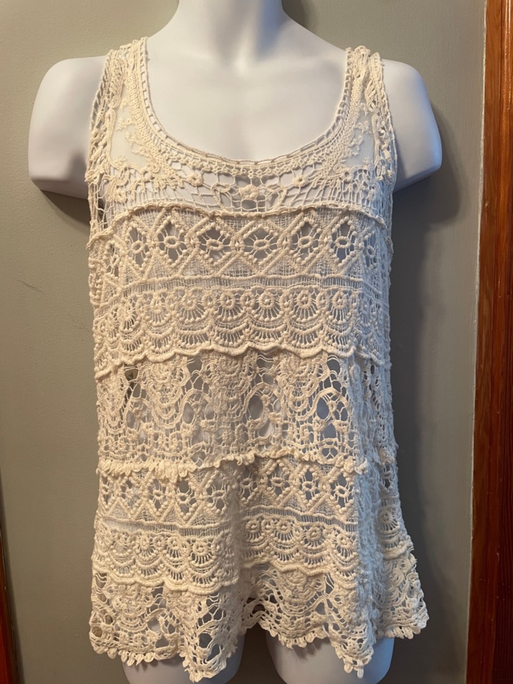 SOLITAIRE Crochet Lace Boho Coastal Cottagecore Festival Sleeveless Cream Top